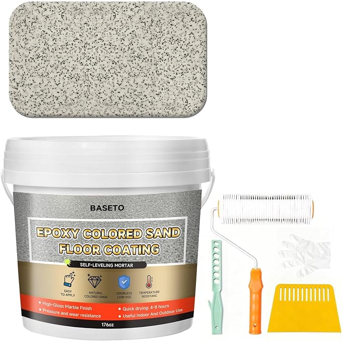 Epoxy Colored Sand Floor Paint–176 Fl Oz, Self-Leveling Epoxy High Gloss Coating by baseto