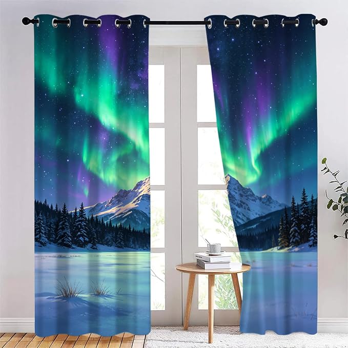 Japanese Style Curtains, Snow-Capped Mountains and ice Fields Blackout Curtains by Unknown