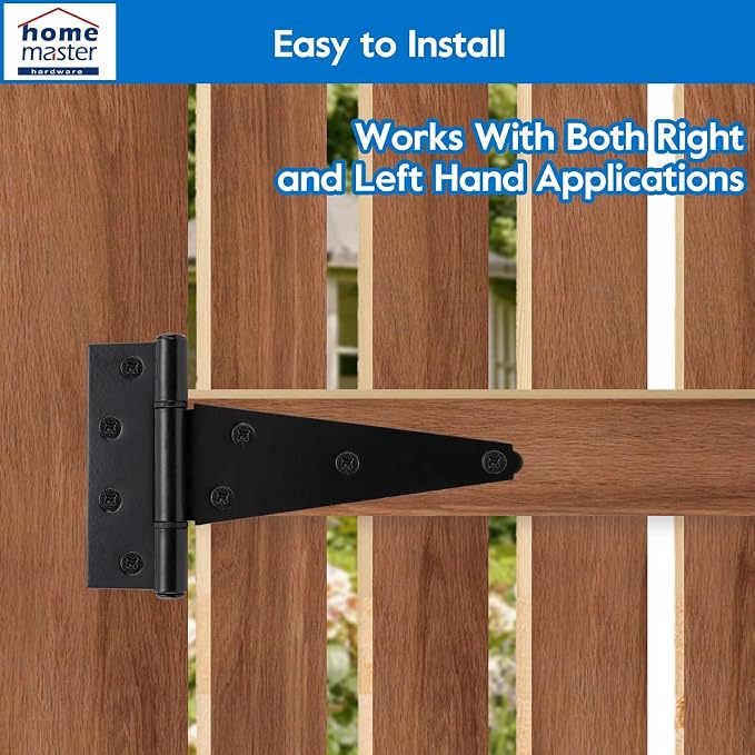 HOME MASTER HARDWARE 8" Heavy Duty Gate Hinges, 2 Pack T Strap Hinges | Steel - Image 7