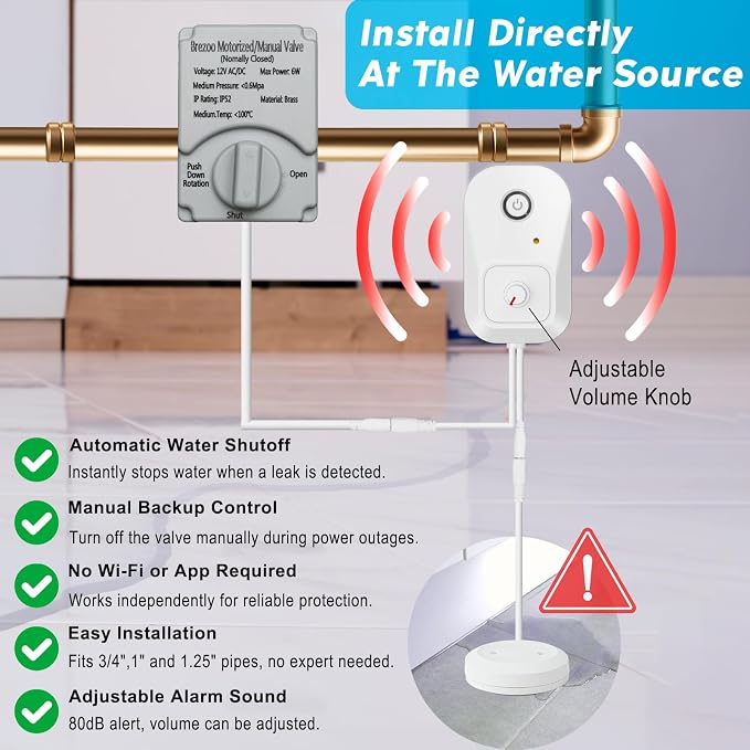 Water Leak Detector for Home, for 1-1/4-Inch Diameter Pipe | Water Alarm Leak - Image 3