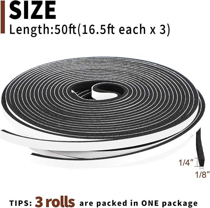 Yotache Weather Stripping Door Seal Strip 1/4" x1/8", Total 50ft | New Adhesive - Image 3