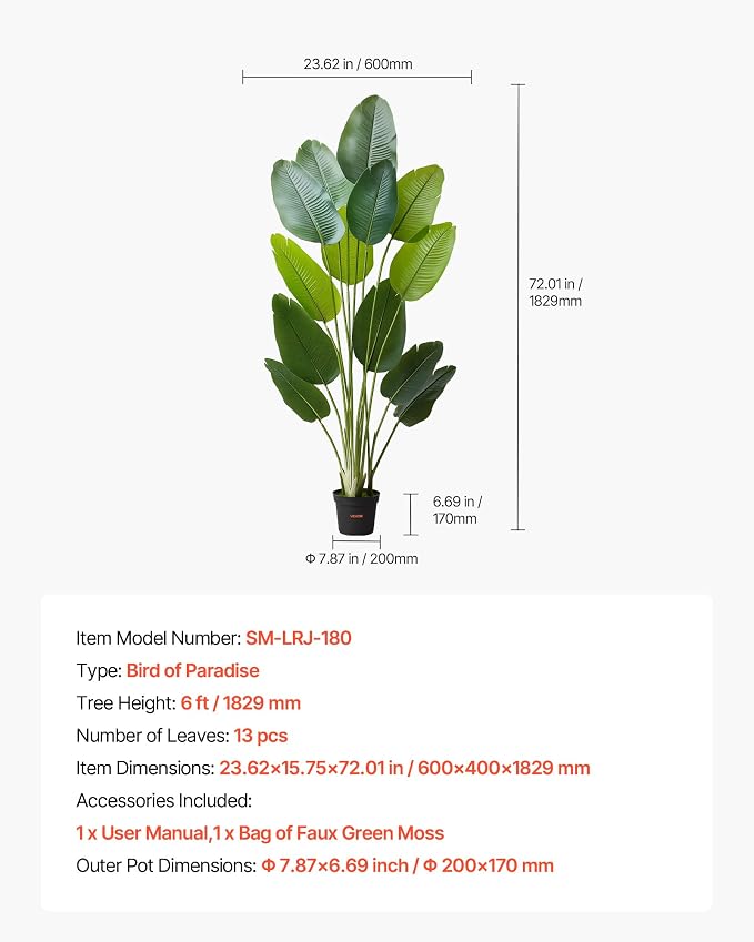 VEVOR Artificial Bird of Paradise 6 ft Tall, Fake Tropical Plants - Image 7