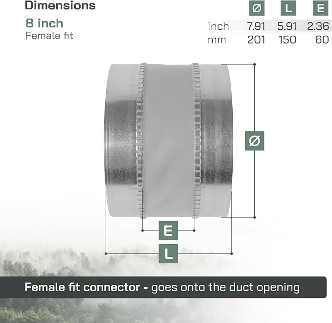 Vent Systems 8" Inch Flexible Vibration-Reducing Female Fit Duct Connector – - Image 2