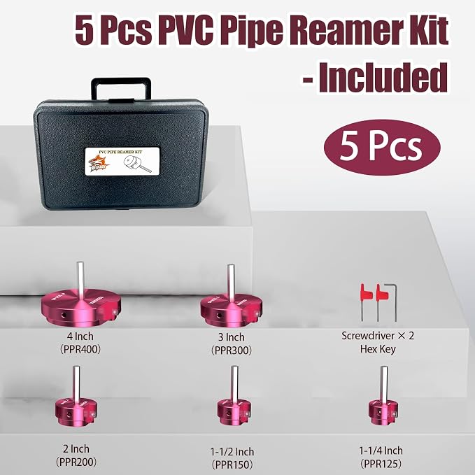 5 Pcs PVC Pipe Reamer Kit, PVC Fitting Saver Socket Saver Tool | Plastic Pipe - Image 2