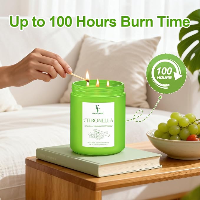 Citronella Large Scented Candle Outdoor Indoor, 3-Wick 22oz Long Lasting - Image 4