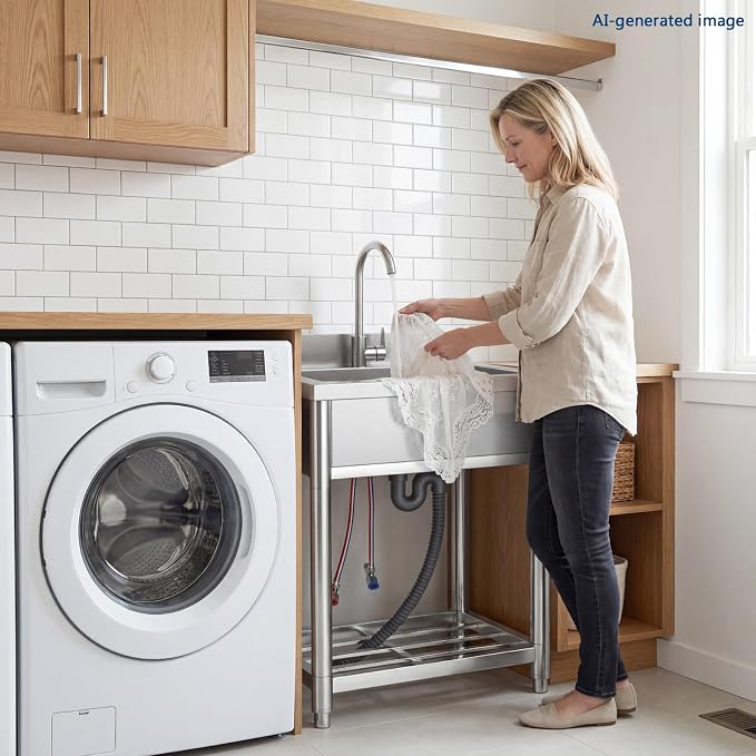 Stainless Steel Commercial Kitchen Sink, Free Standing Single Bowl Sink - Image 9