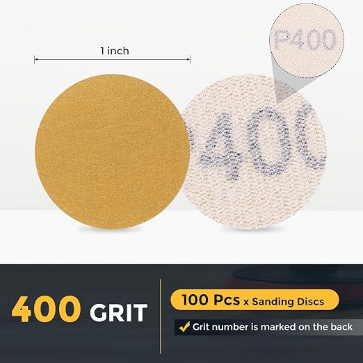 HARFINGTON 100 Pcs 1 Inch Sanding Discs 400 Grit Yellow Aluminum Oxide | Hook - Image 2