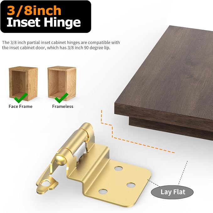 3/8 Inch Inset Cabinet Hinges, 10 Pairs Self Closing Flush Face Mount Hinges - Image 3