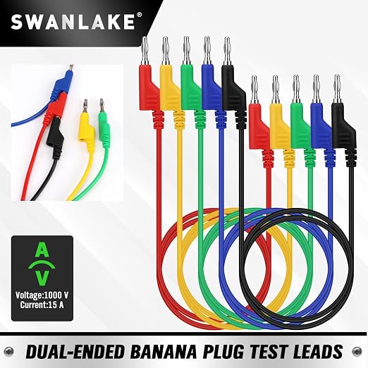 SWANLAKE 5-Piece Dual-Ended Banana Plug Test Leads, 1000V 15A 3.5ft/1M - Image 2