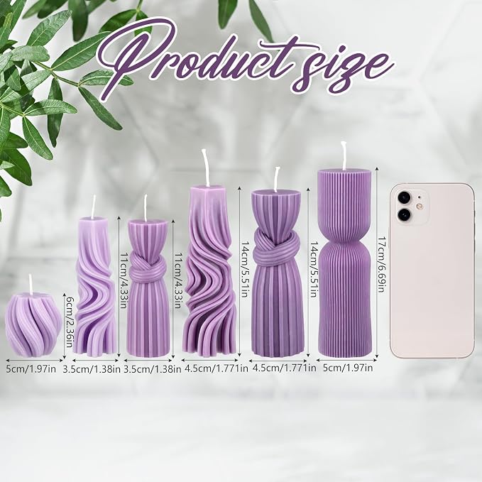 Threlaco 6 Pcs Pillar Candles Decorative Modern Aesthetic Ribbed Candle Set - Image 2