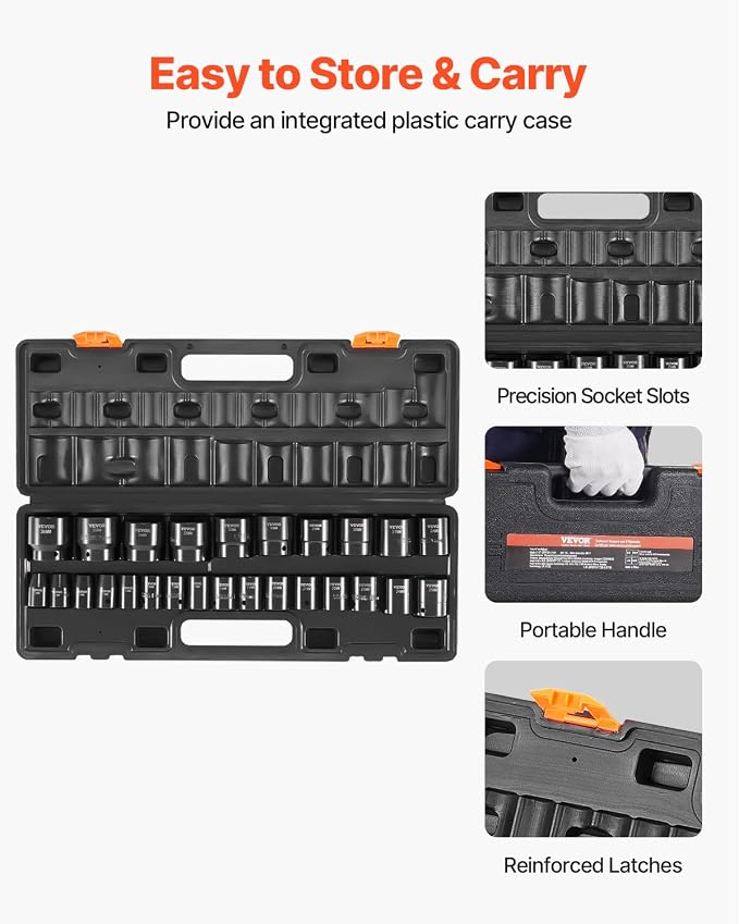 VEVOR 1/2" Drive Impact Socket Set 26-Piece, Metric Sizes Standard Socket Set - Image 6