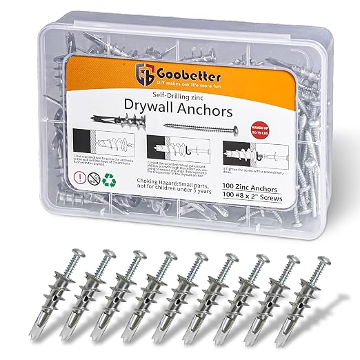 Drywall Anchors and Screws Kit, Heavy Duty Wall Anchors, 75 Lbs Hanging Mounting by GOOBETTER