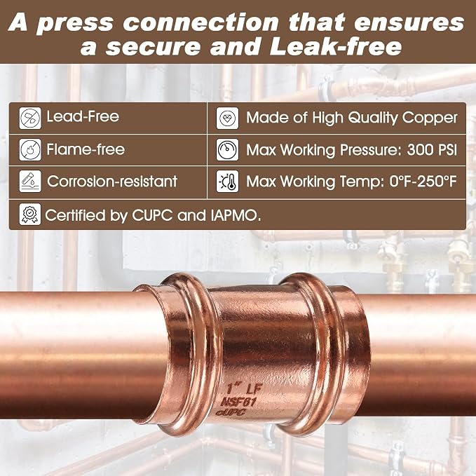 6PK Copper Press Fittings 1 inch Copper Coupling - Image 3