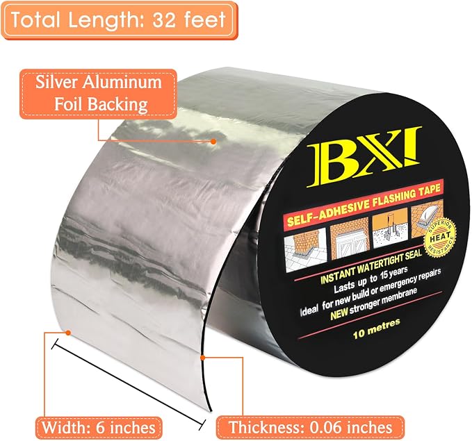 BXI Flashing Roll Tape Membrane, 6 inches X 32 Feet Thick Waterproof Patch Seal - Image 2