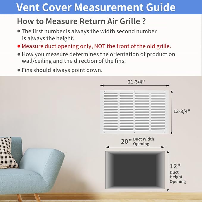Howeall 20"W x 12"H Steel Return Air Grille, Air Return Vent Cover - Image 5