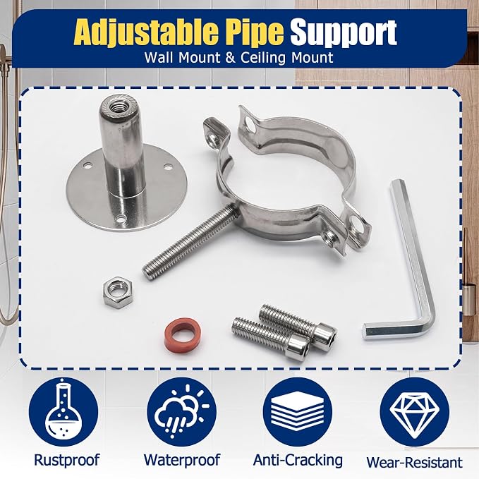 2pcs Adjustable Pipe Support Bracket, Stainless Steel Pipe Clamp | 2 Inch-2-1/4 - Image 5
