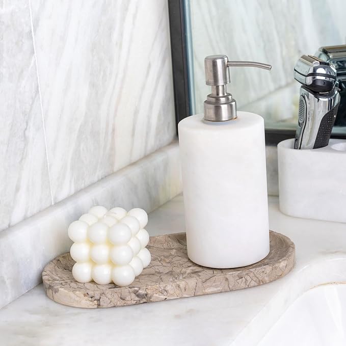 Natural Silver Pearl Marble Decorative Tray, Catchall Tray Stone Plate - Image 7
