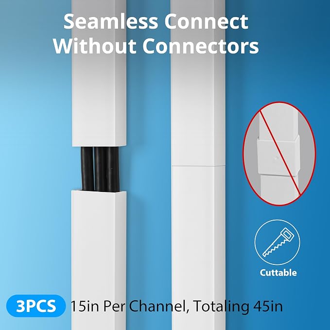 ZhiYo 45" Cord Covers for Wires on Wall, 1.2" W x 0.7" H | Fits 3-4 Cords - Image 3