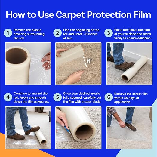 TapeManBlue Carpet Protection Film 24" x 200' roll, Self Adhesive Plastic - Image 9