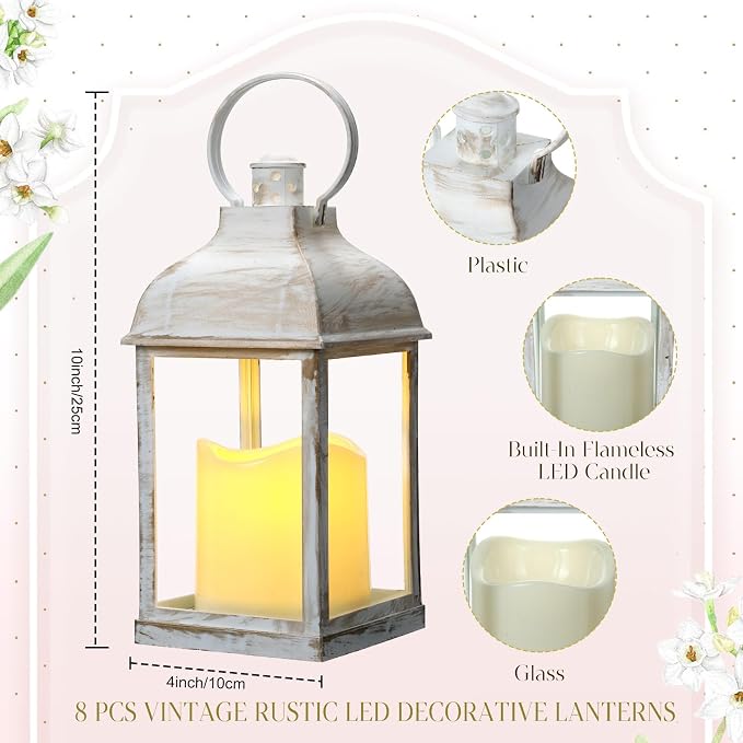 8 Pcs 10 inch White Decorative Candle Lantern Bulk - Image 2