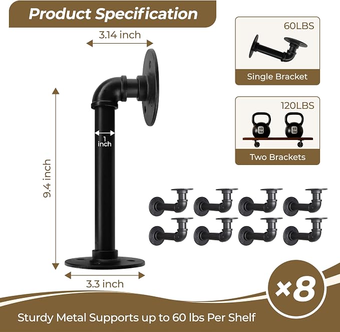 Industrial L Pipe Shelf Brackets - Image 3