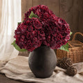 Red Burgundy Hydrangea Artificial Flowers, Faux Hydrangea Flowers, Latex by Waipfaru