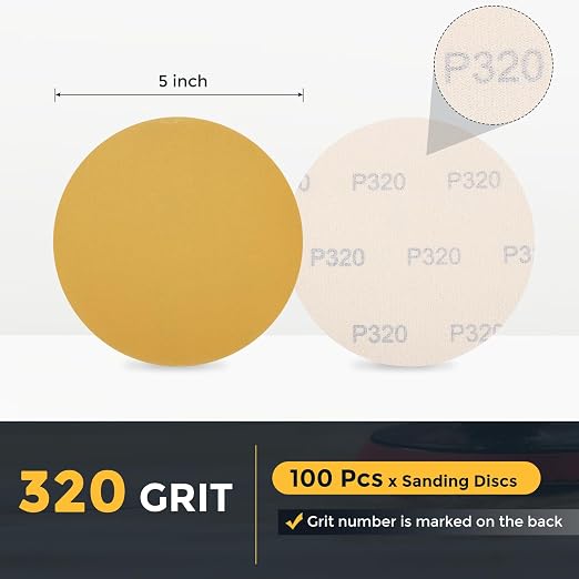 HARFINGTON 100 Pcs 5 Inch Sanding Discs 320 Grit Yellow Aluminum Oxide | Hook - Image 2