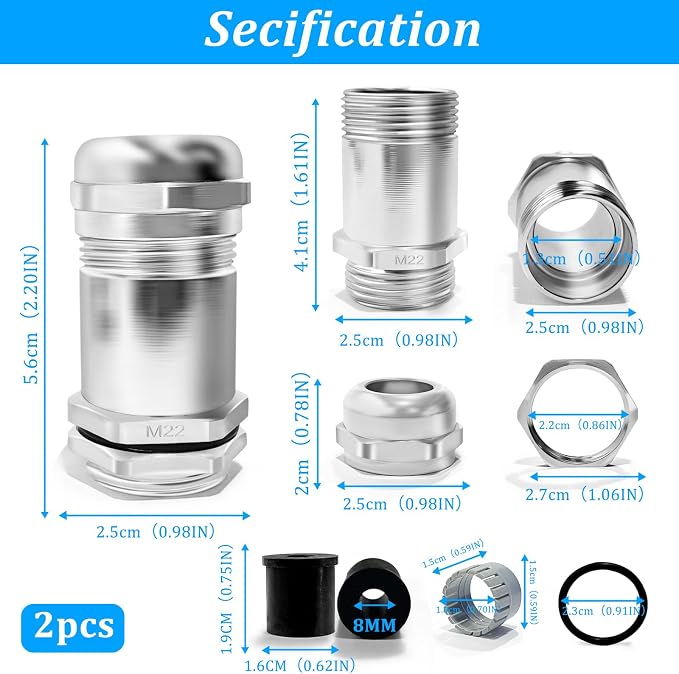 PROCET M22 long style Stainless Steel Waterproof Cable Gland-Waterproof Nylon - Image 2