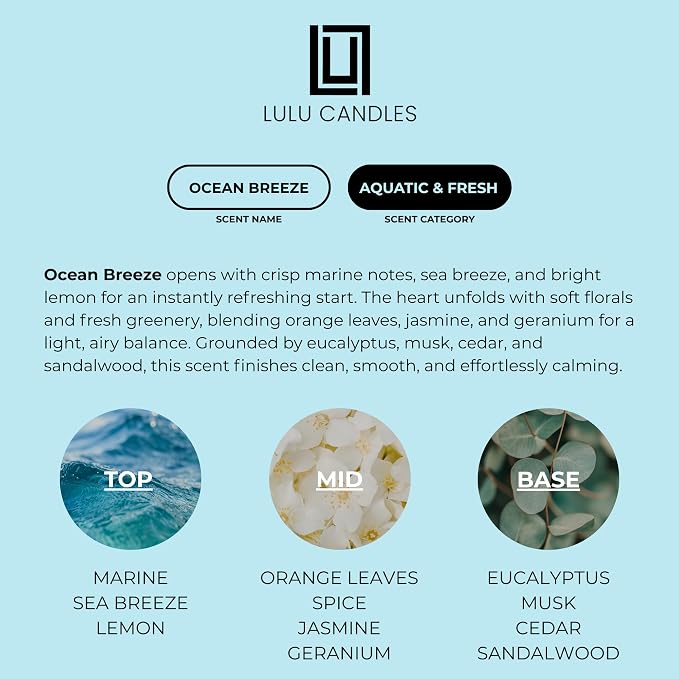 Lulu Candles | Ocean Breeze | Luxury Scented Soy Jar Candle | Hand Poured in - Image 4