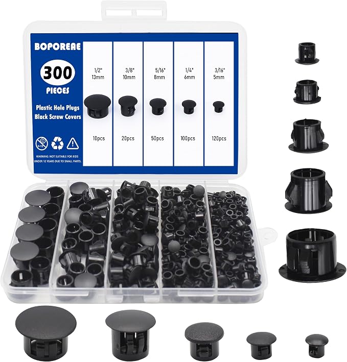 300 PCS 5 Sizes Nylon Plastic Hole Plugs, 1/2 Inch Round Hole, Snap in Knockout by BOPOREAE
