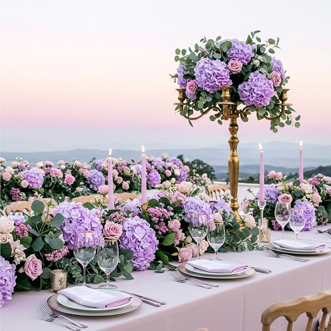 Auihiay 204Pcs Purple Hydrangea Artificial Flowers Bulk | Silk Artificial - Image 6