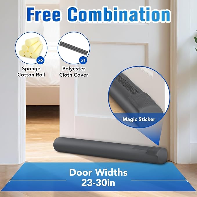 Under Door Draft Stopper, Covers Gap Up to 2.36", 30 Inch, Adjustable Sweep - Image 2