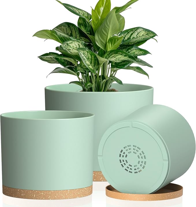 Plant Pots, 10/9/8 Inch 3 Pack Cylindrical Flower Pots by KUGAZ