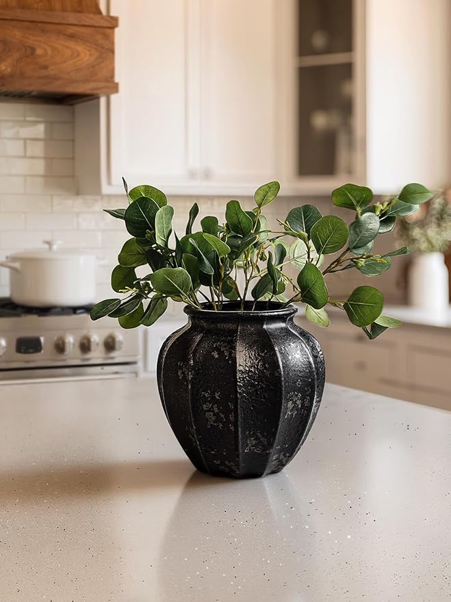 LE TAUCI 9" Ceramic Vase, Artisan Large Black Ceramic Vase - Image 5