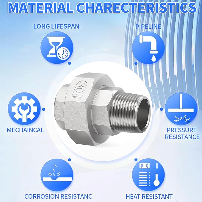 ChillWaves 304 Stainless Steel Cast Pipe Fitting, Union，1/2" NPT Male x 1/2" - Image 5