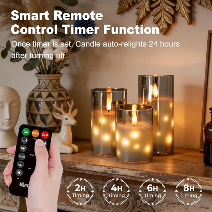 LEDHOLYT Rechargeable Glass LED Flameless Candles, Embedded Star String - Image 3