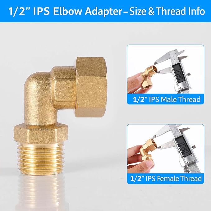G1/2 Brass Clawfoot Tub Faucet Elbow Adapters, 90° Water Hose Elbows | 1 Pair - Image 5
