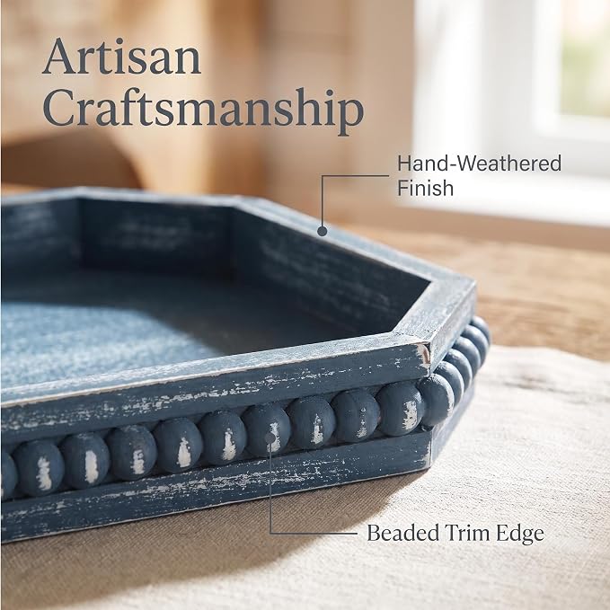 Hrastany Blue Wood Deocrative Tray, Coffee Table Tray - Image 4