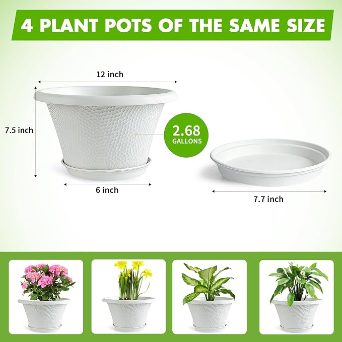 Quarut 12 Inch Pots for Plants, 4 Pack Large Flower Pots - Image 5