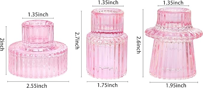 Vixdonos Pink Candlestick Holders Set of 3 Glass Candle Holders - Image 2