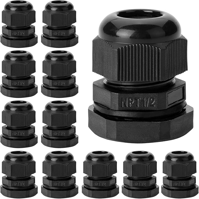 Bates- Cable Gland, 12 Pack, 1/2 NPT, Nylon Strain Relief Cord Connector by BatesChoice