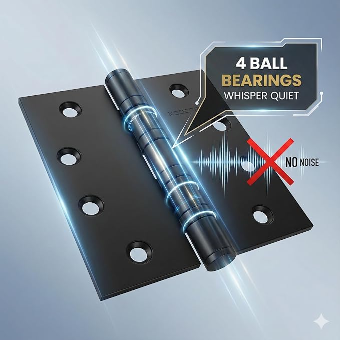 4" Matte Black Ball Bearing Stainless Door Hinges, 3 Pack | Heavy duty 101.6mm - Image 3