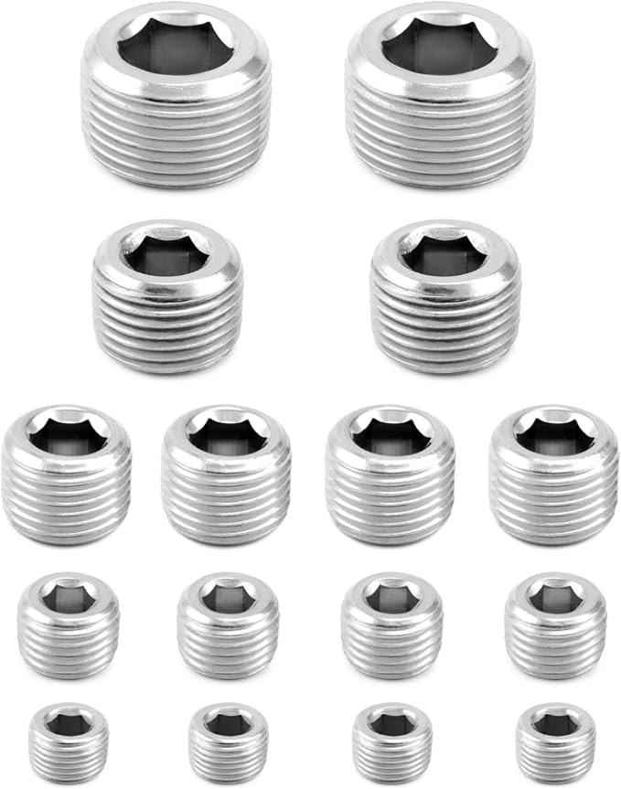 QWORK 304 Stainless Steel Pipe Fitting Kit Hex Countersunk Plug Assortment Set - Image 7