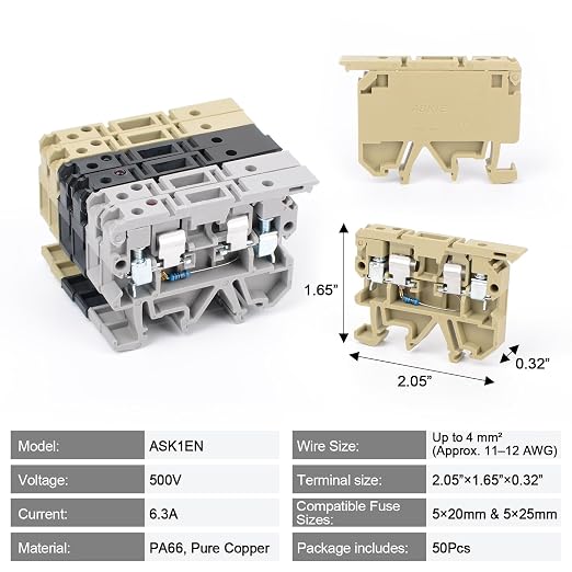 50Pcs DIN Rail Terminal Block Fuse Holder, - Image 7