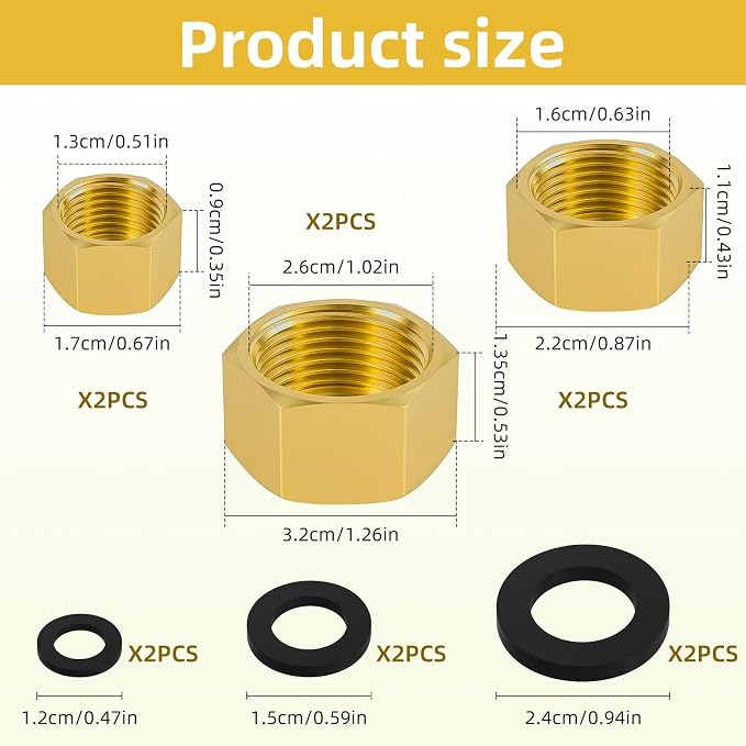6 PCS Brass Pipe Caps with Rubber Gaskets - Image 2