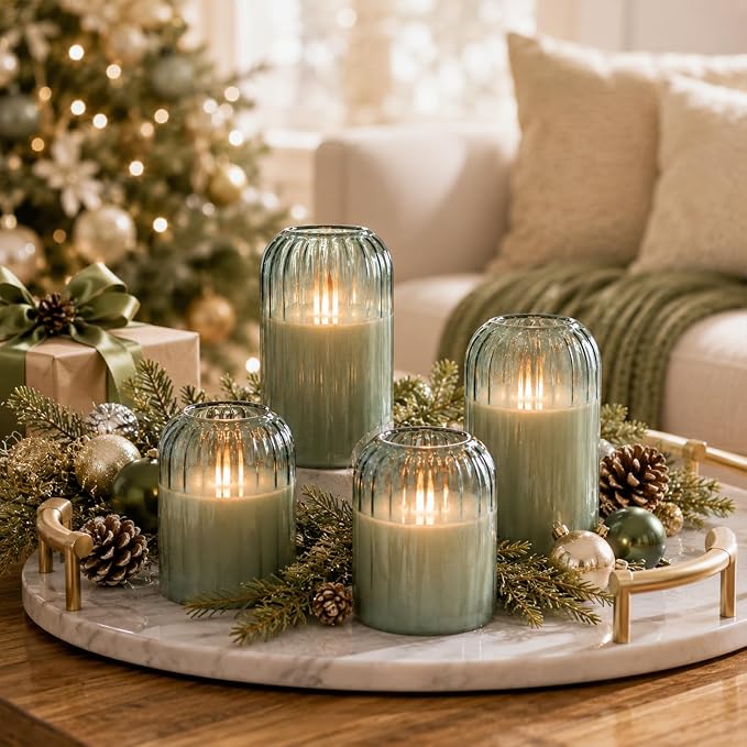 Lezonic Green Glass Flameless Candles - Image 7