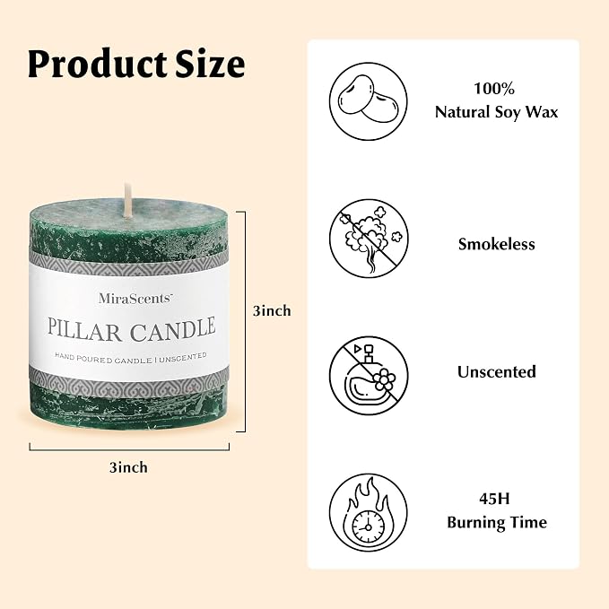 3x3 Inch Dark Green Pillar Candles Set of 3 - Image 6