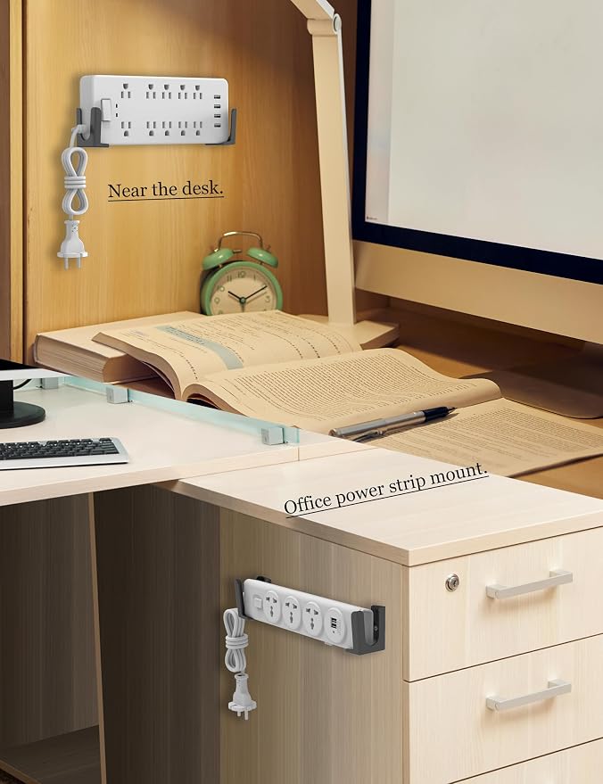 Power Strip Holder, 2 Set Power Strip Wall Mount, | Punch Free Socket Holder Fit - Image 4