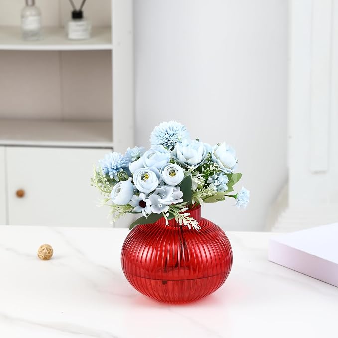 Red Glass Vase, Flower Vases for Bouquet, Ribbed Glass Vases for Flowers - Image 7
