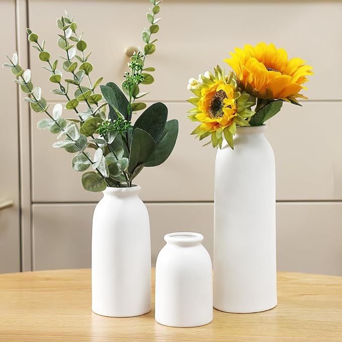 White Ceramic Vases Set of 3, Small Flower Decorative Vase Waterproof | - Image 5